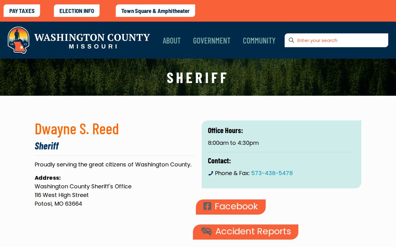 Official Washington County Sheriff webpage and contact details