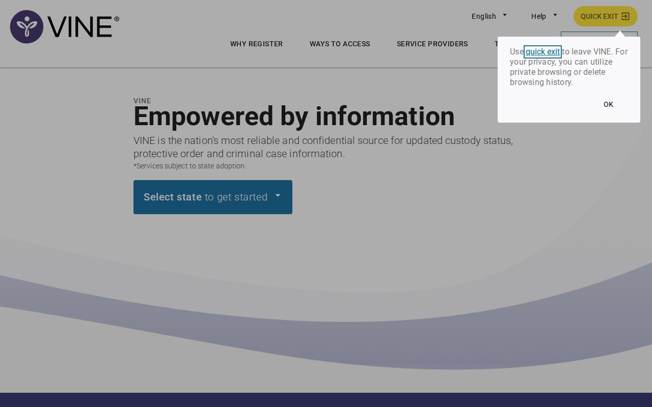 VINELink custody search and alert registration interface for Missouri