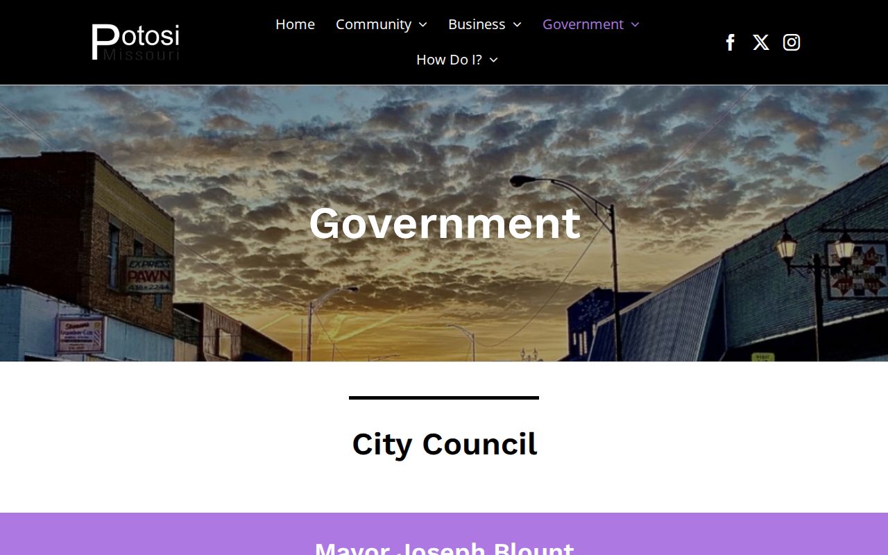 Potosi government page with Police Department contact information